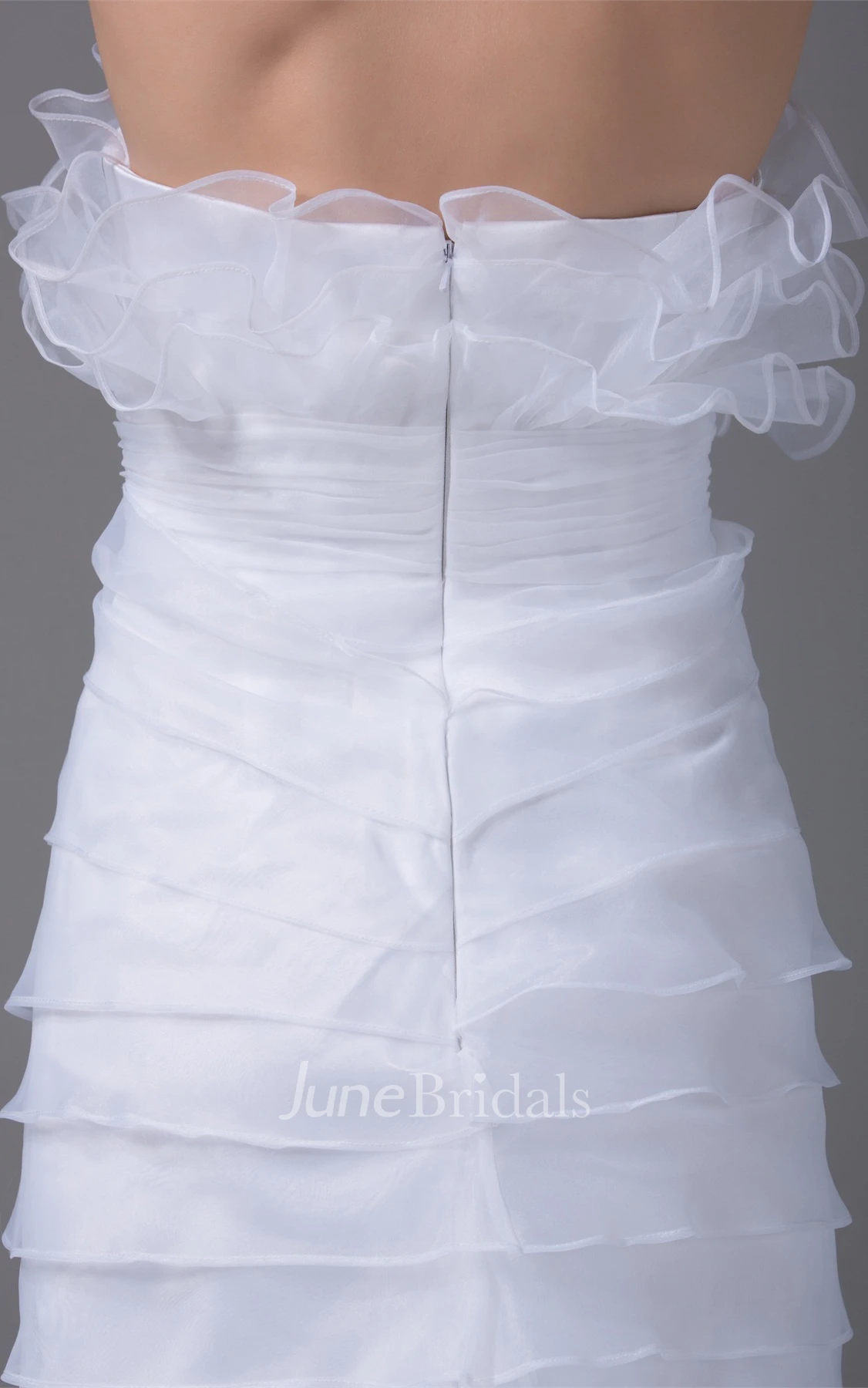 Strapless Ruffled Sheath Dress with Tiers and Flower