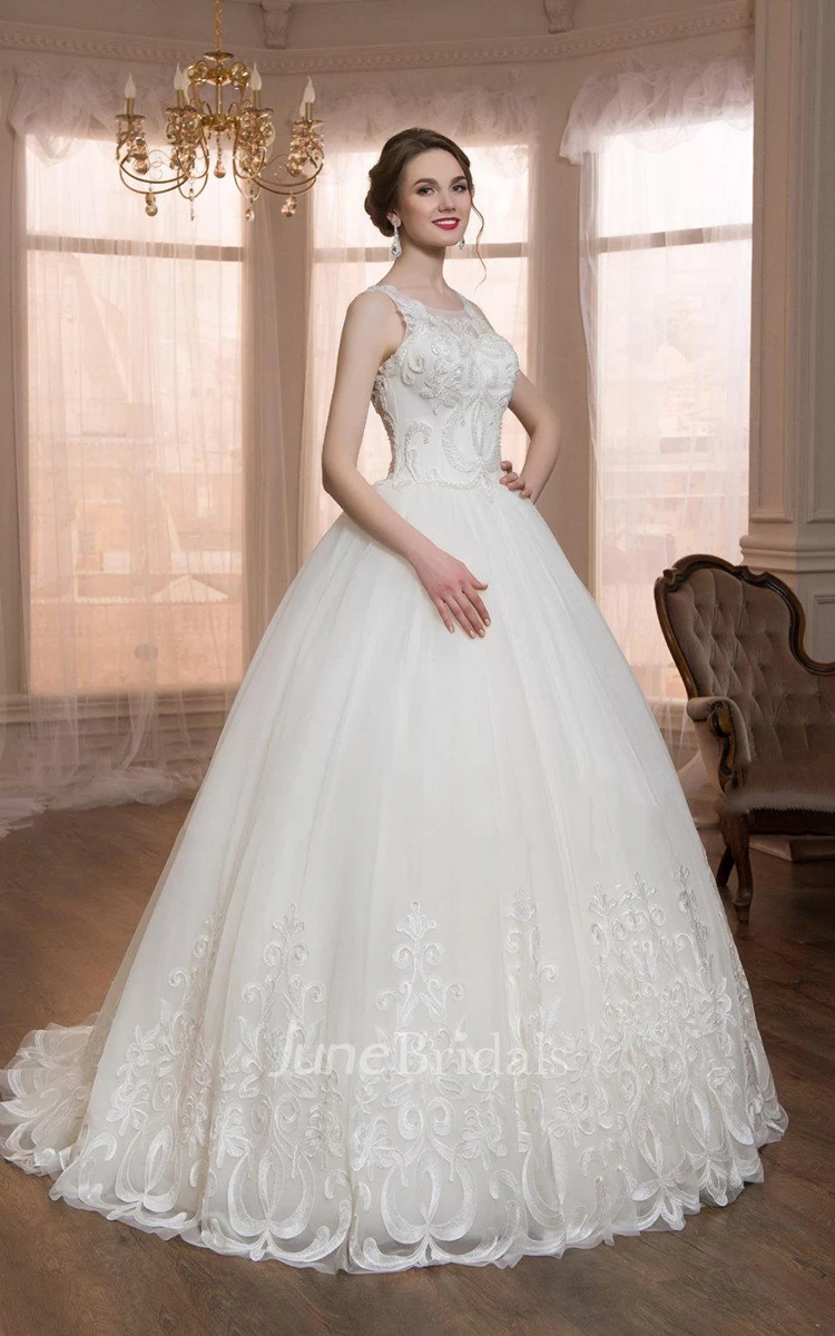 Sleeveless Sleeve Tulle Lace Weddig Dress