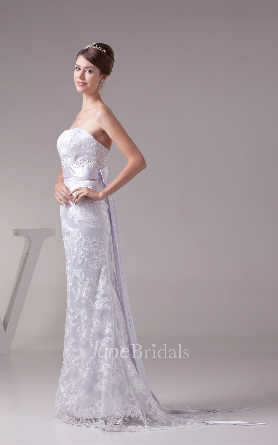 Strapless Maxi Sheath Dress with Embroideries and Beaded Waist