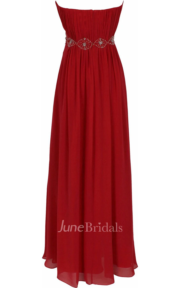Strapless Long Chiffon Dress With Beaded Waist