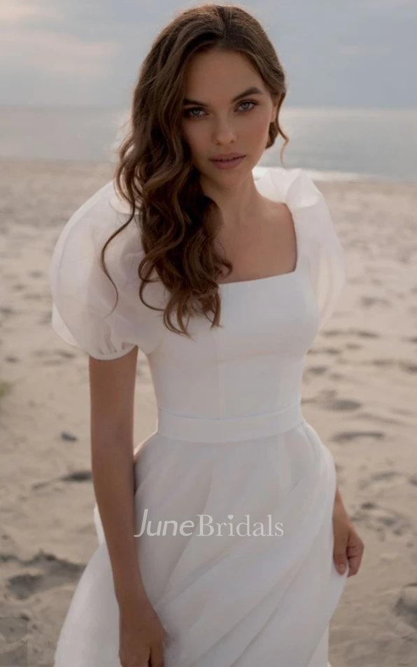 Ethereal Scoop A Line Chiffon Court Train Wedding Dress with Ruching