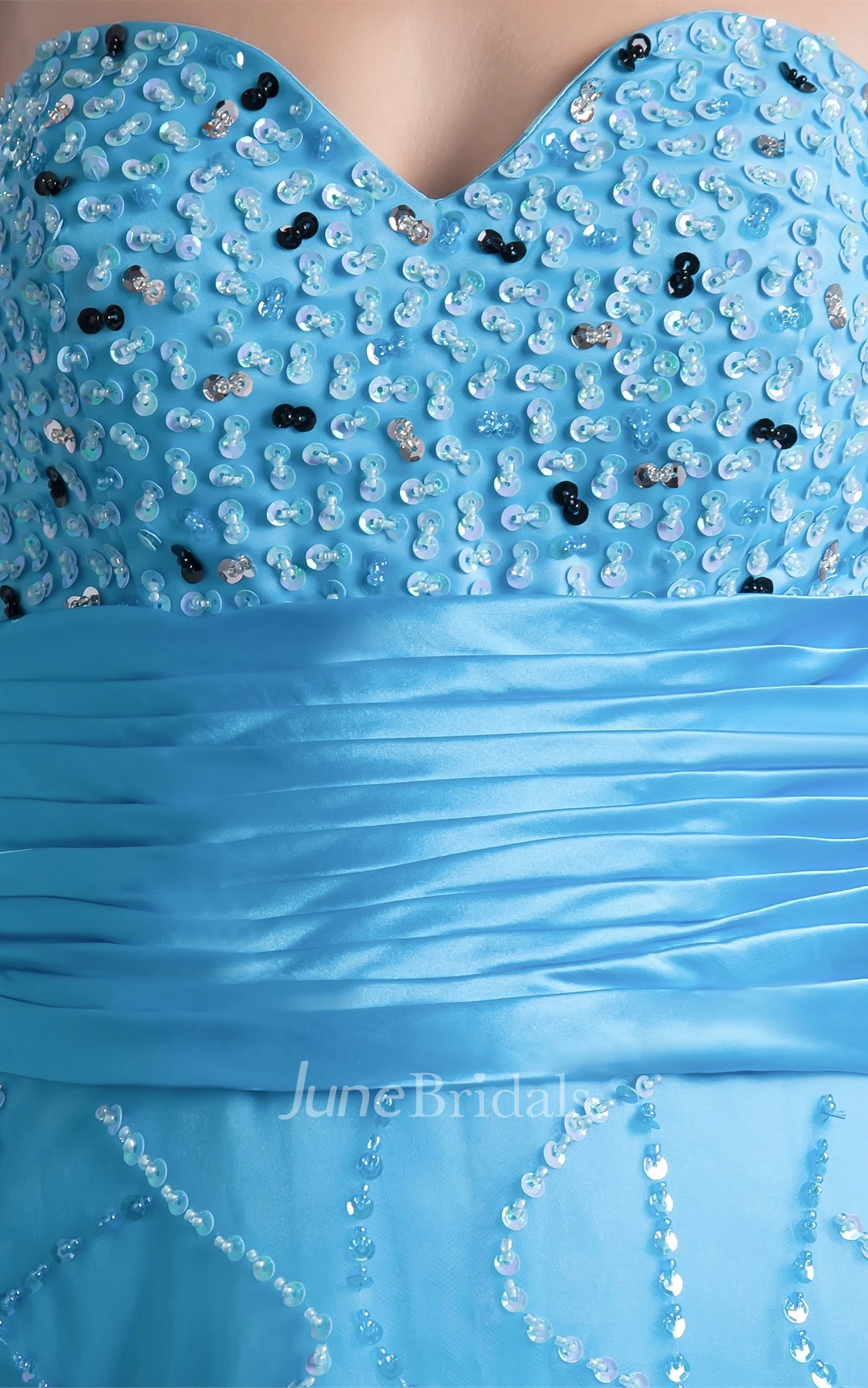 sweetheart floor-length a-line dress with ruched waist and beading