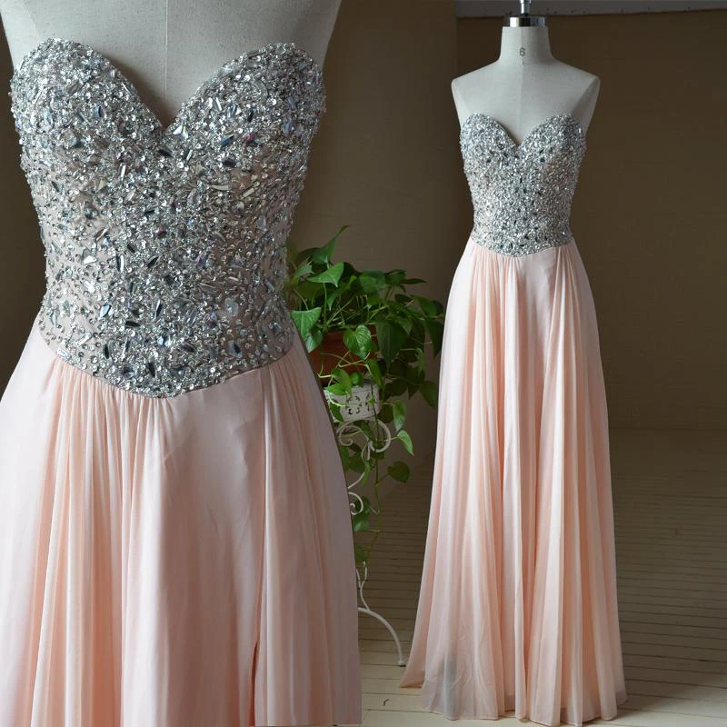 Newest Crystals Chiffon A-line Evening Dress Sweetheart Floor-length