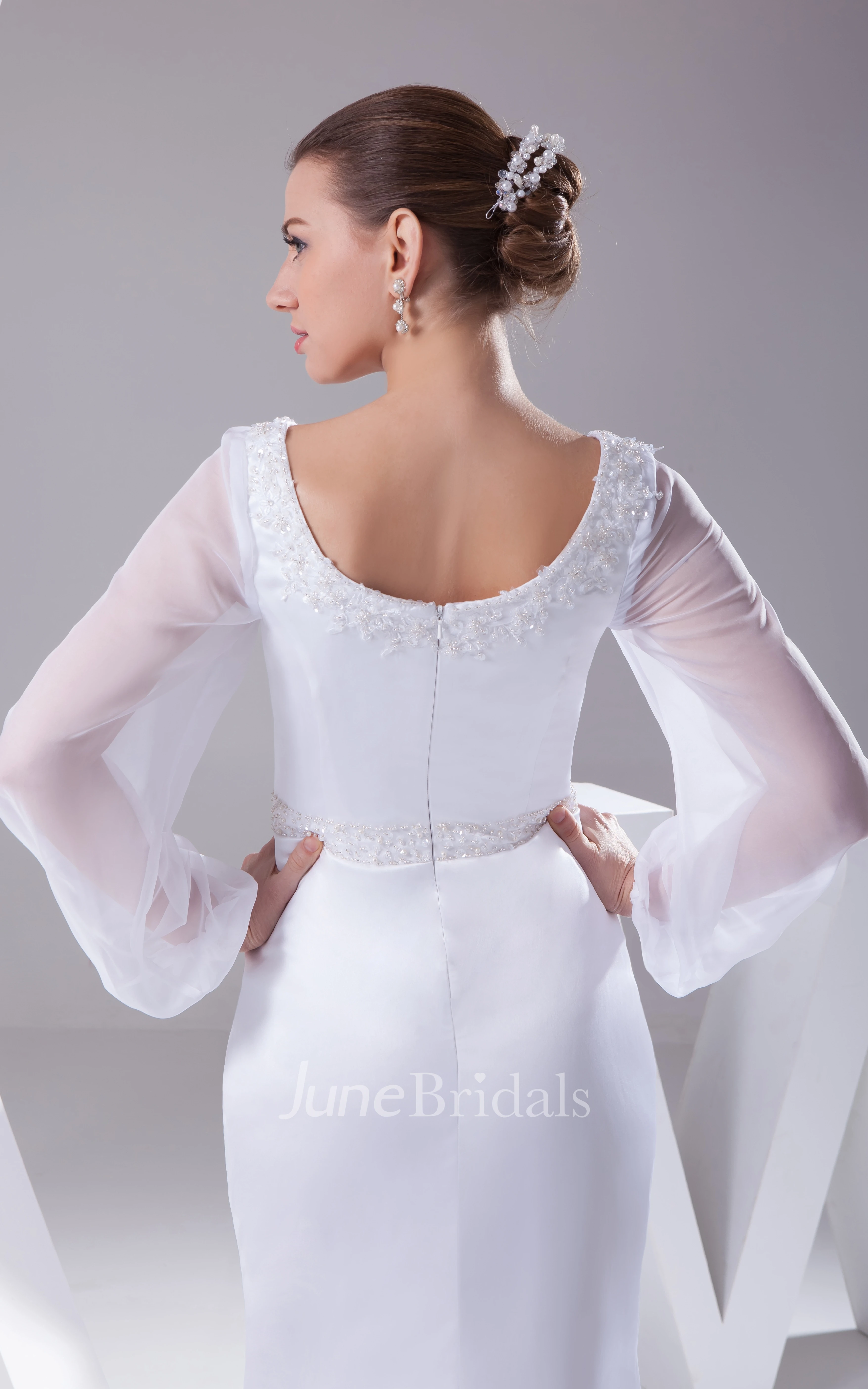 Elegant Square-Neck Long-Sleeve Mermaid Dress With Beading