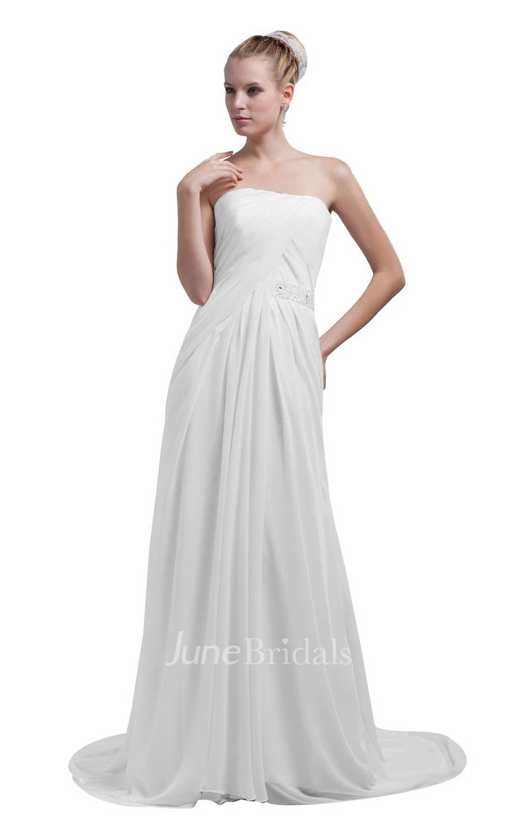 Train Strapless Chiffon A-line Gown With Beaded Band