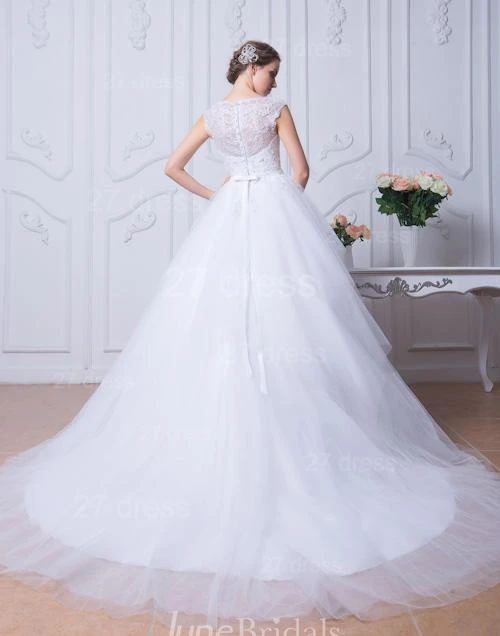 Glamorous Beadings White Tulle Wedding Dress Ball Gown Bowknot