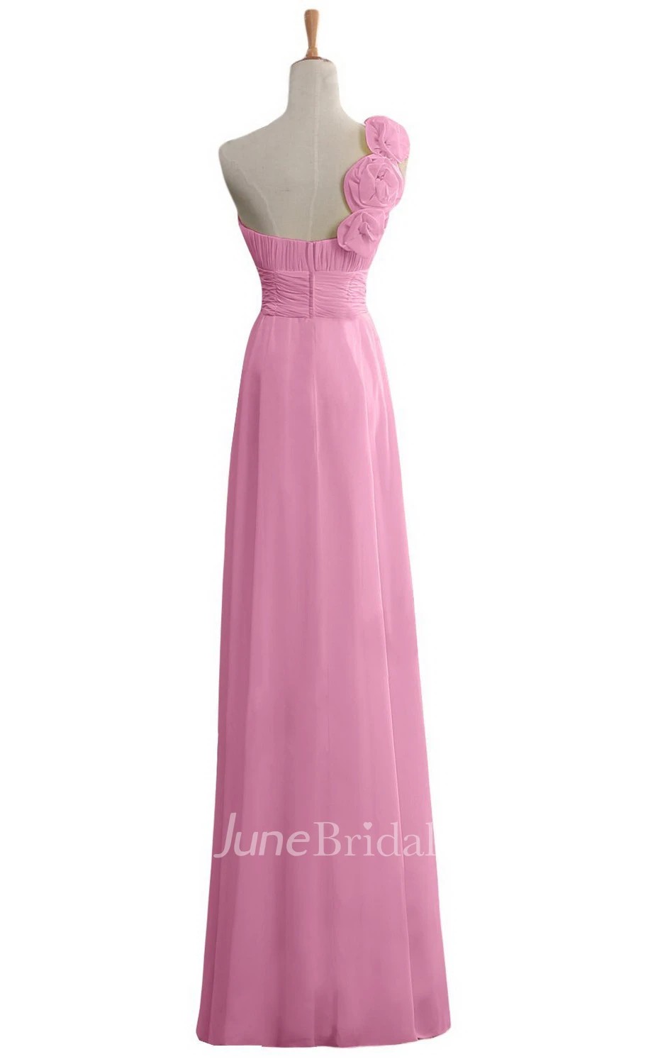 One-shoulder Floral Appliqued Long Layered Chiffon Dress