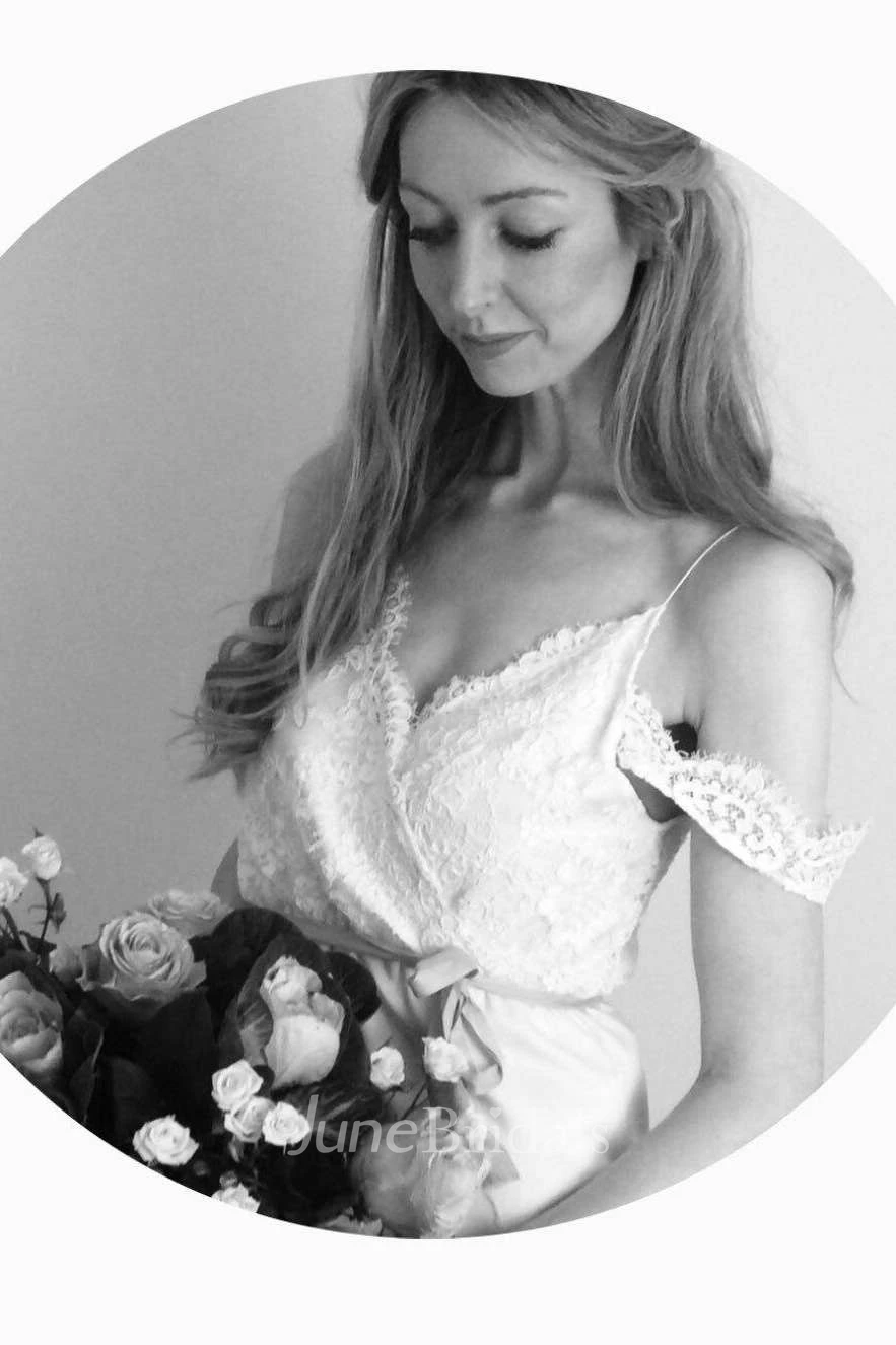 Casual Sheath Chiffon Spaghetti Wedding Dress With Lace Top