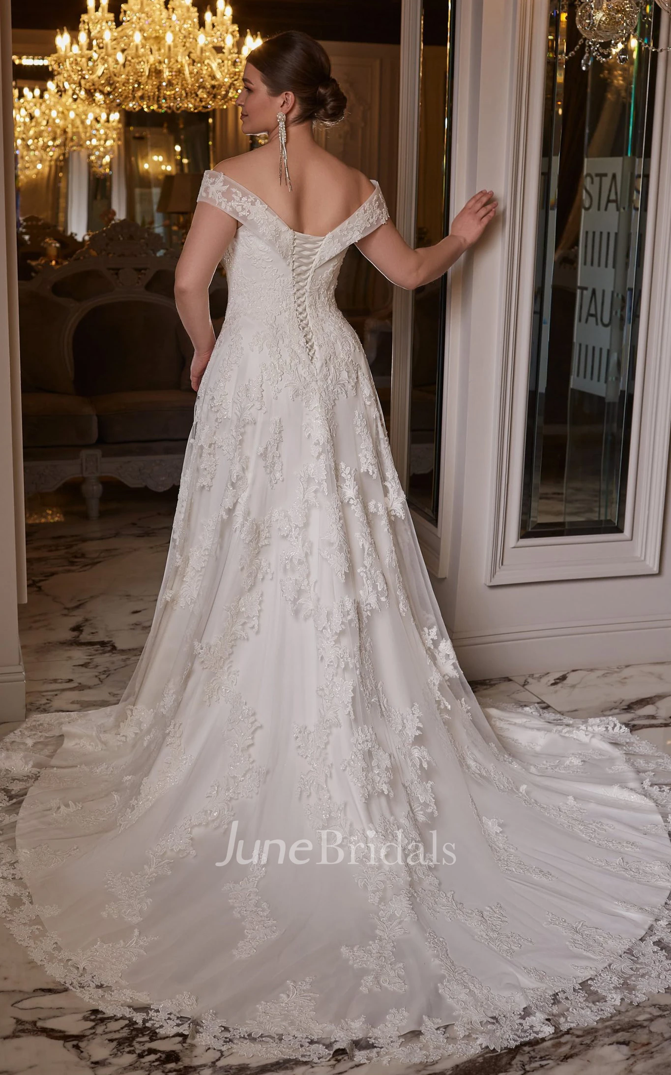 Cap Sleeve Plunging Neck Lace Chiffon Wedding Dress With Appliques And  Illusion Back - June Bridals