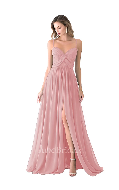 Casual A-Line Spaghetti Satin Bridesmaid Dress with Split Front