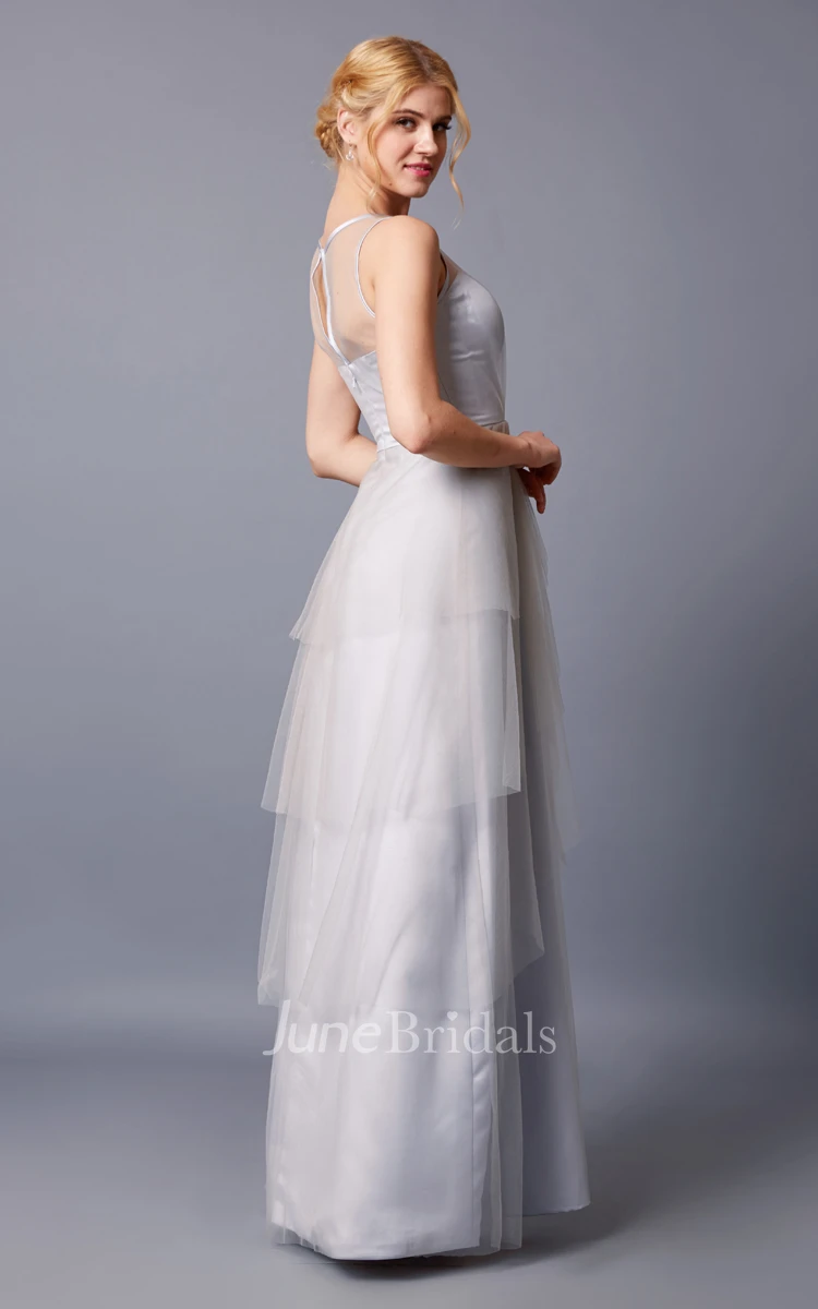 Brilliant Strapless Bateau Neck Layered Long Tulle Dress With Keyhole