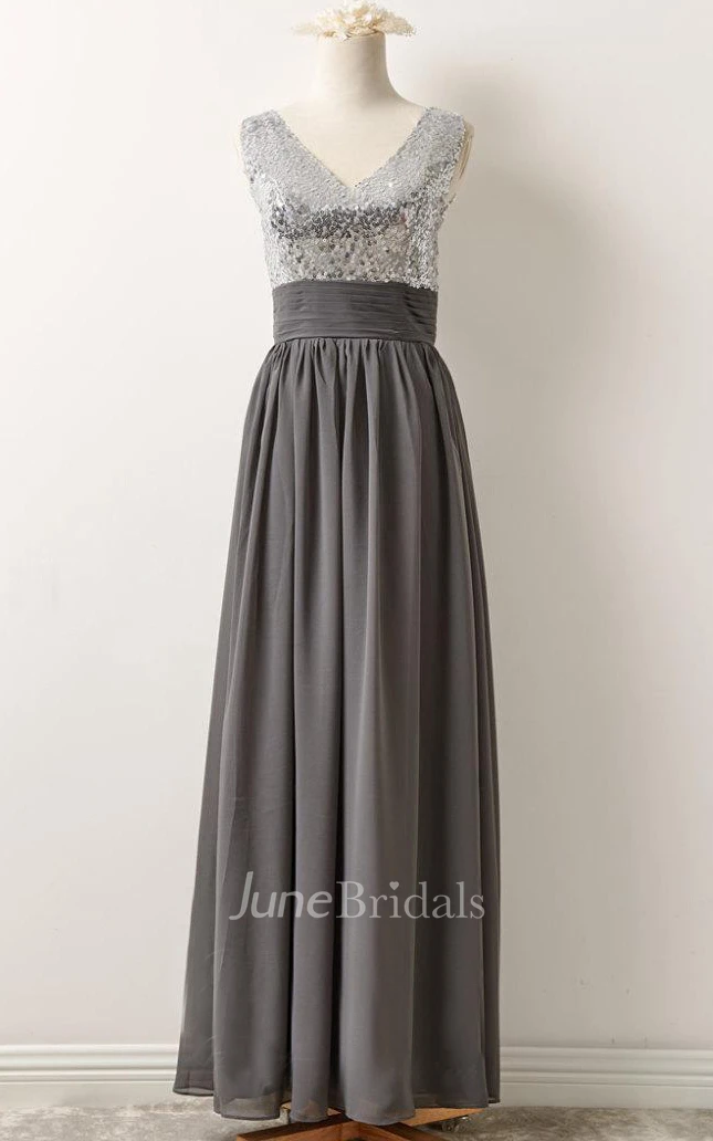 V-neck Chiffon Dress With Sequins