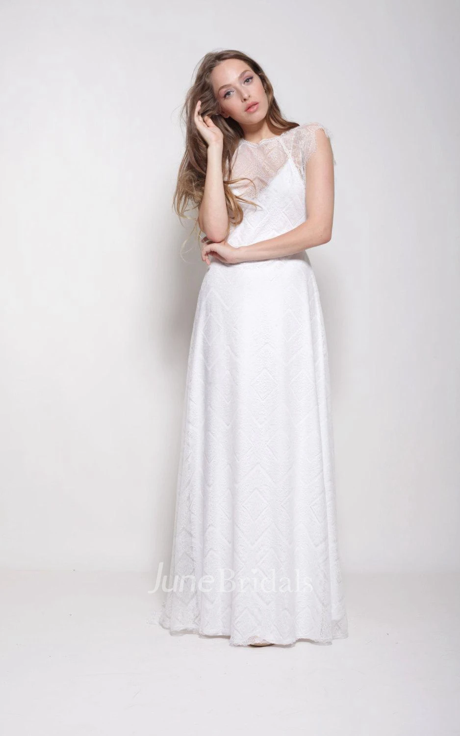 Sleeveless Lace Floor-Length Cap Dress With Illusion Back