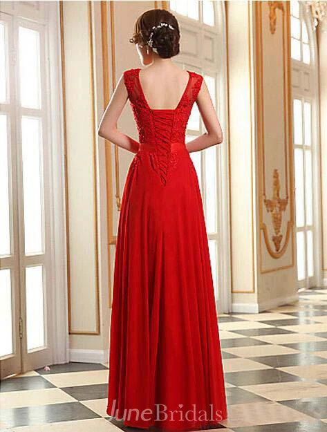 Sexy A-line Jewel Chiffon Prom Dress Lace Appliques