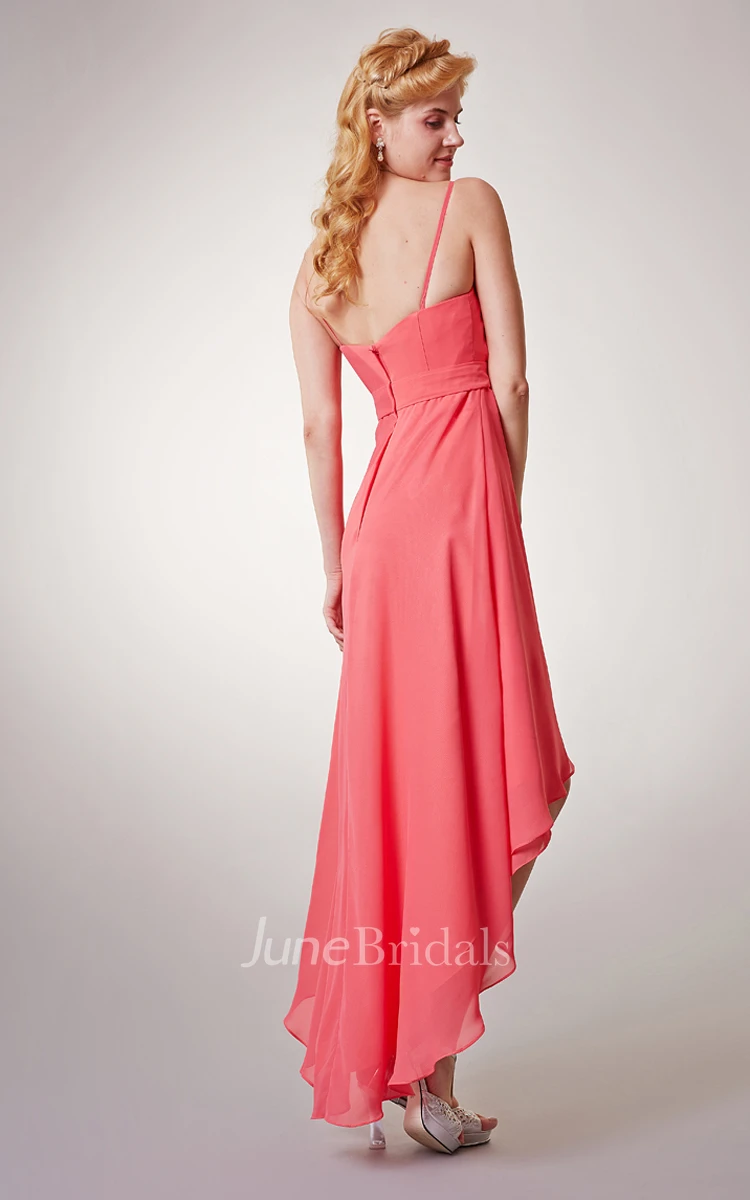 Sexy Sleeveless Empire Chiffon High-Low Dress With Spaghetti Straps