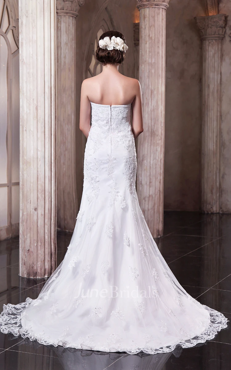 Dramatic Siren Strapless Dress With Lace Embellishment