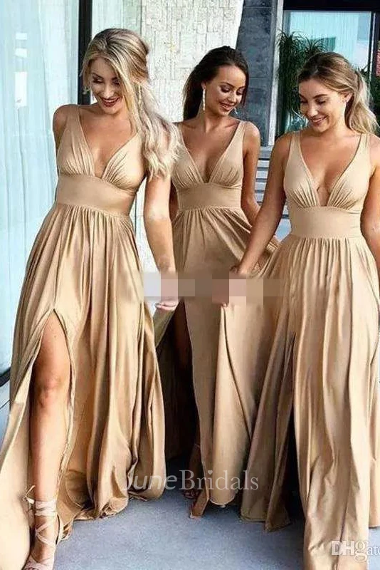 A-Line V-neck Sleeveless Jersey Dress