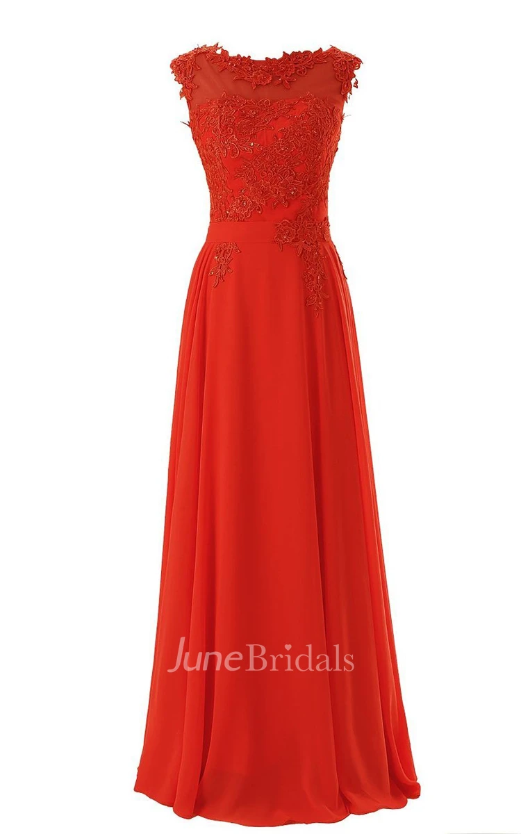 Cap-sleeve Bateau Neck A-line Dress With Lace Appliques