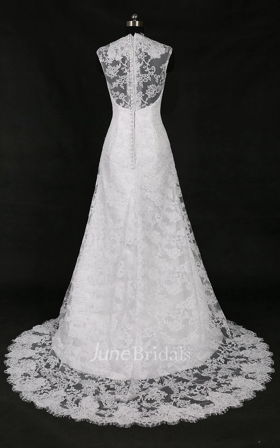 V-Neck Cathedral Train Lace Satin Weddig Dress