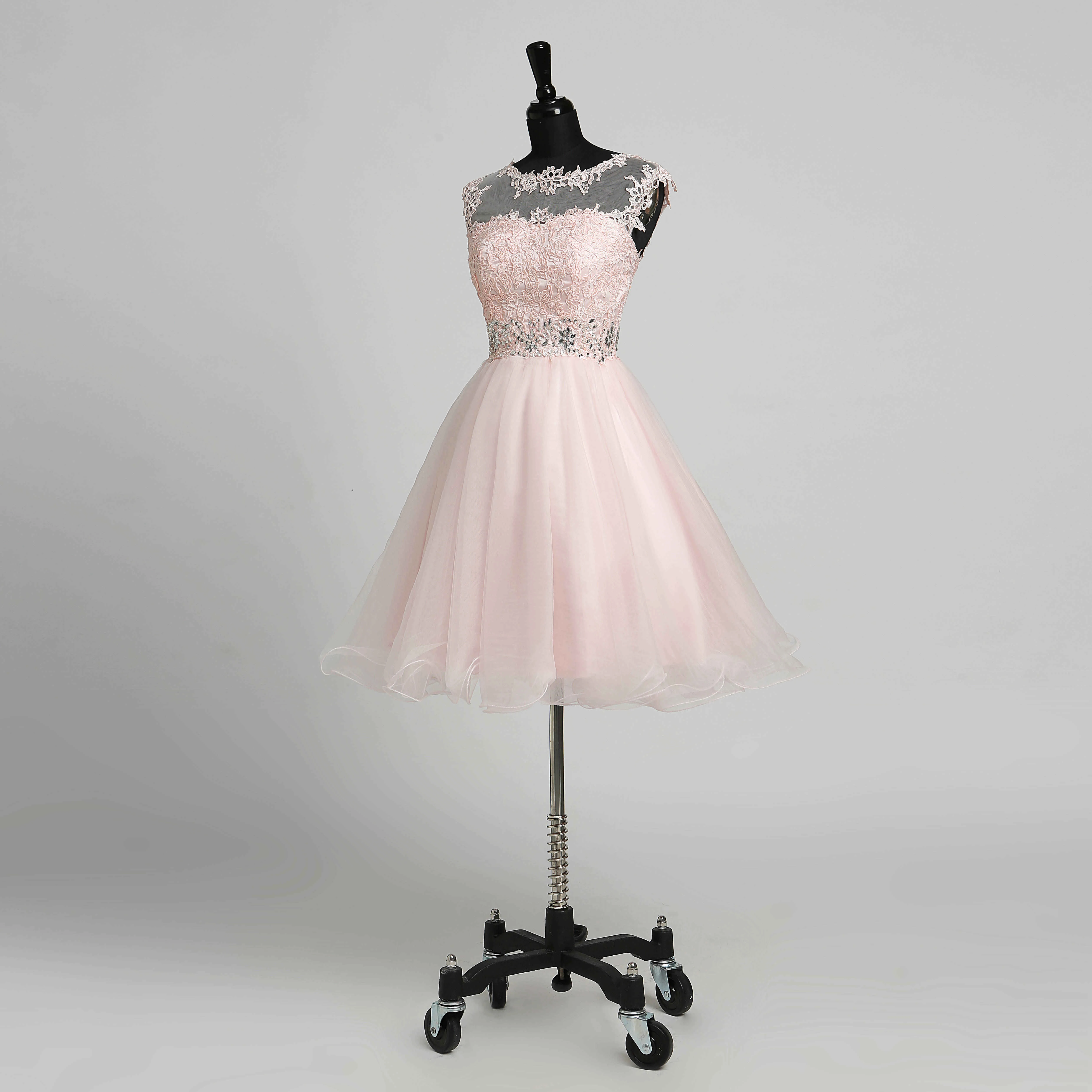 A-Line Scoop Lace Adorable Short Mini Sleeveless Illusion Dress with Appliques Lace Sequins