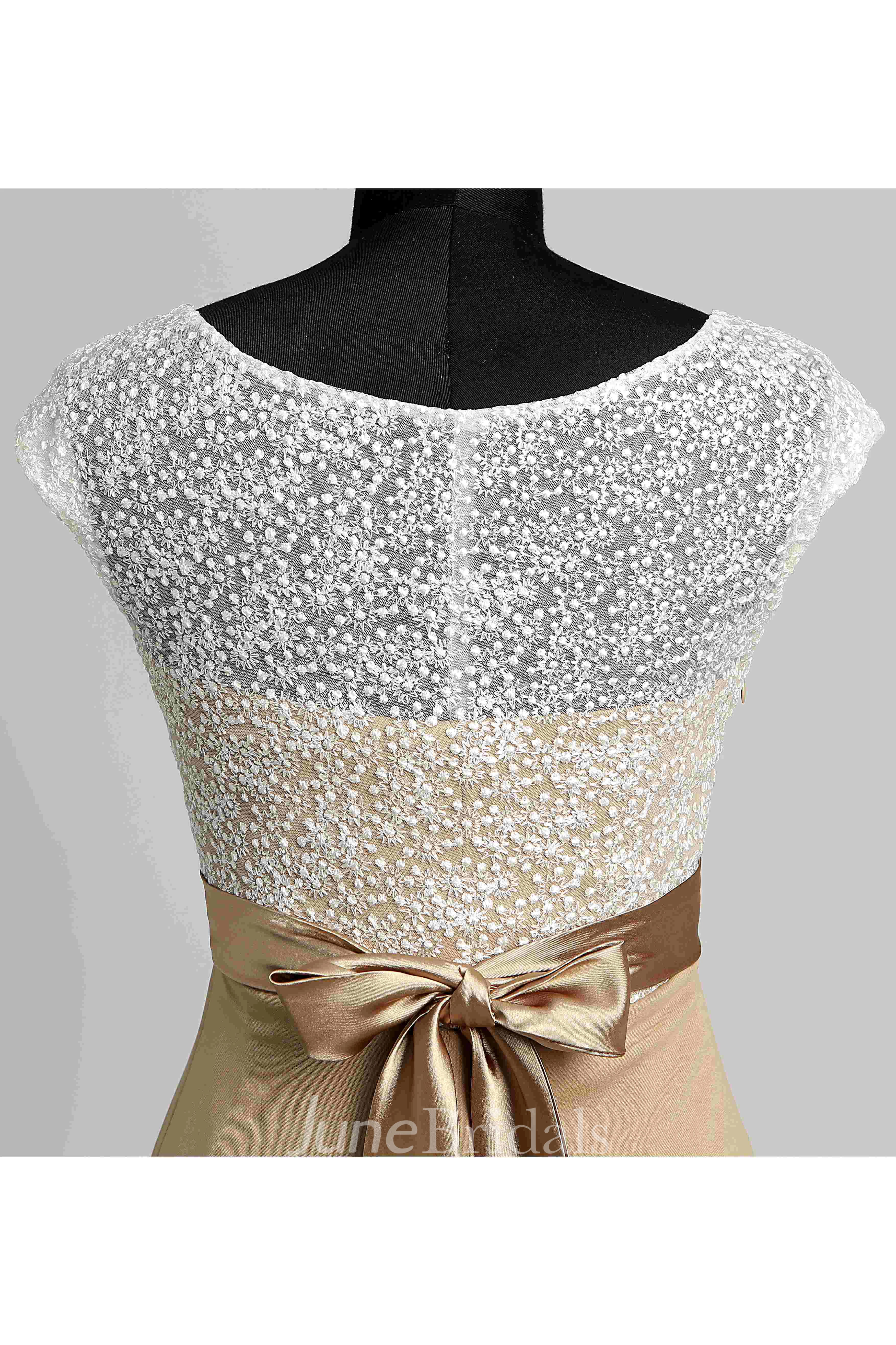 Floor-length A-line Bateau Cap Short Sleeve Illusion Jersey Lace Maternity Dress