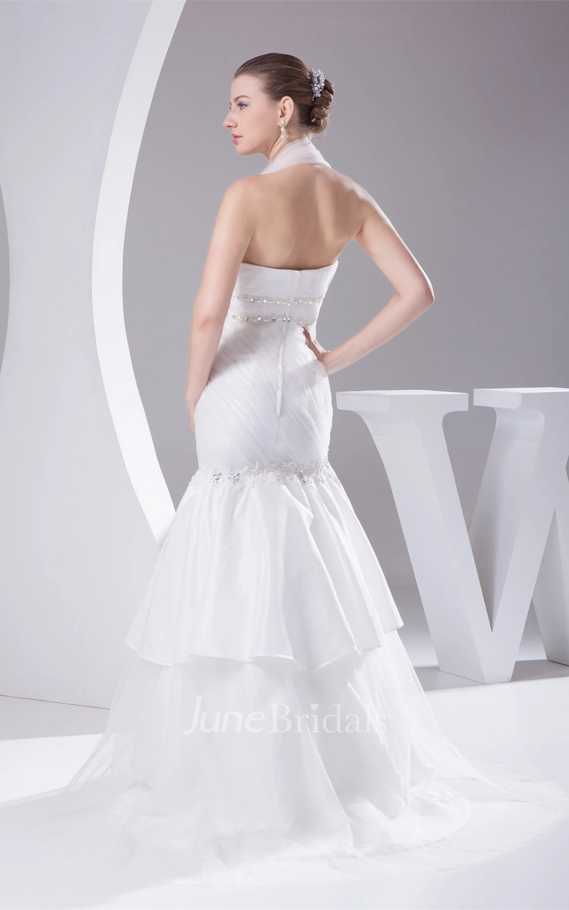Tulle Trumpet A-Line Gown with Appliques and Jewel