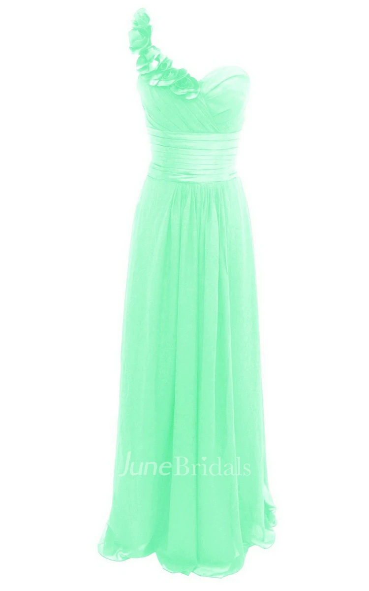 One-shoulder Empire Long Gown With Floral Neckline