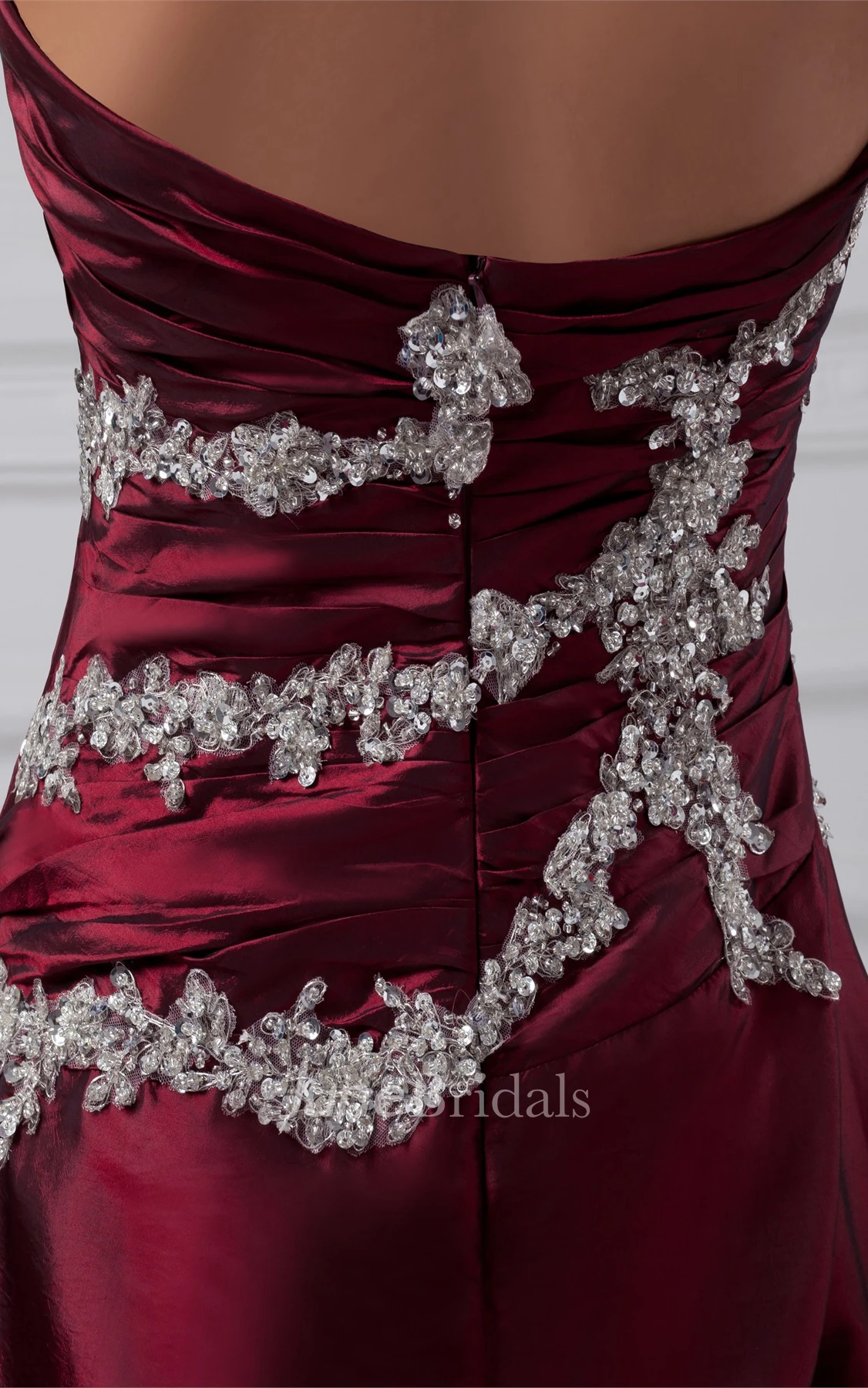 Strapless A-Line Appliqued Gown with Ruched Bodice