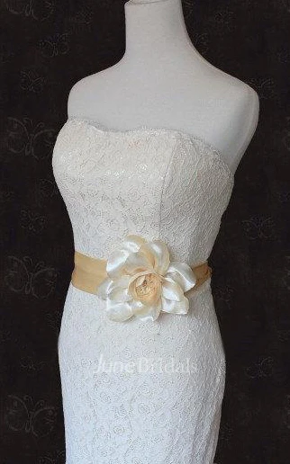 Sweetheart Backless Sheath Long Lace Wedding Dress With Sash And Flower