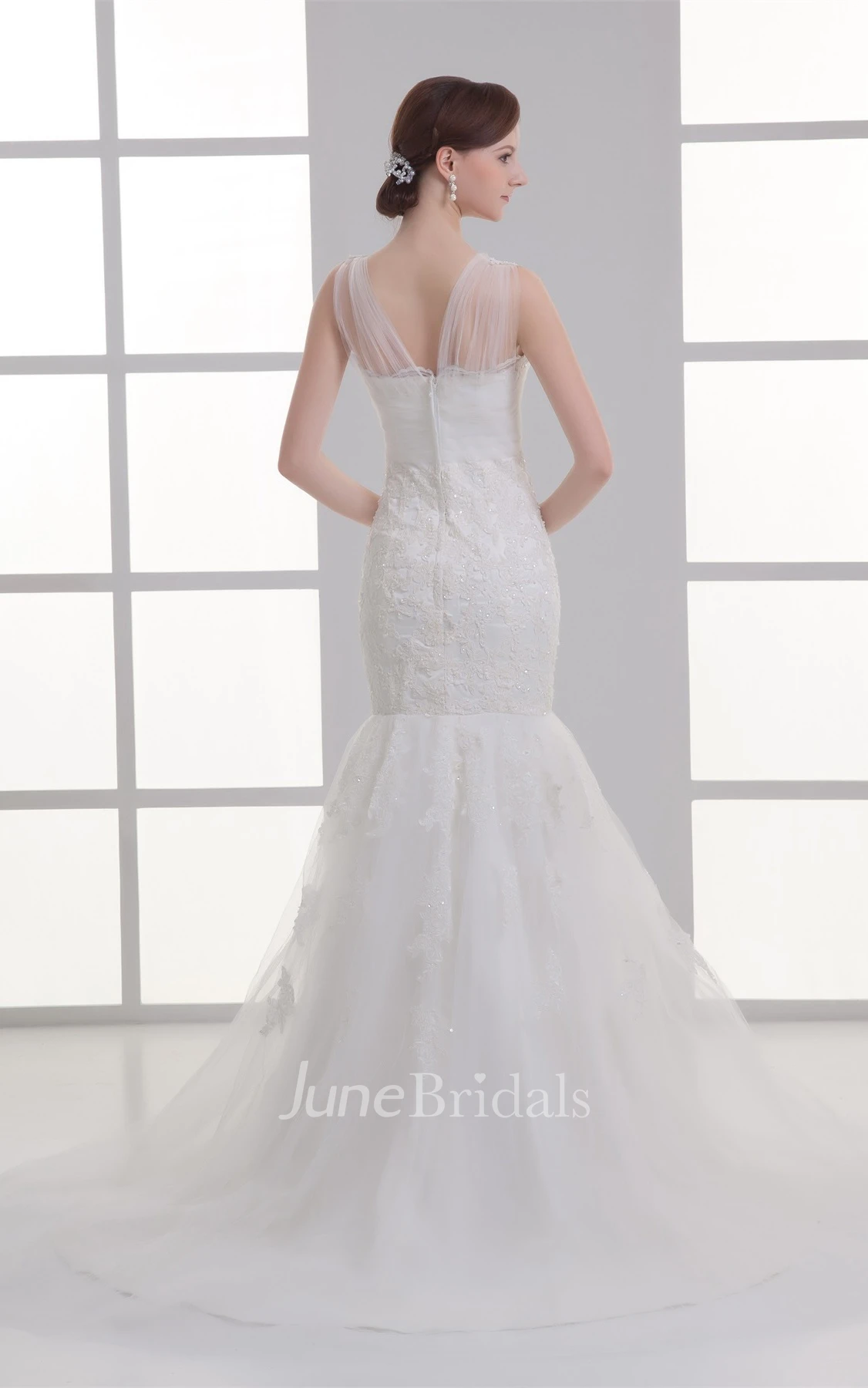 tulle mermaid strapped dress with lace bodice