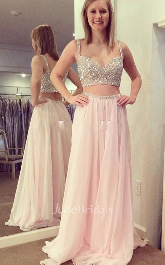 Sleeveless Chiffon Sequins Dress with Spaghetti Straps