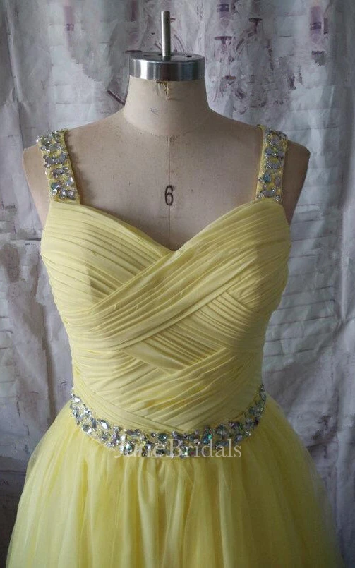 Floor-length A-line Criss Cross Tulle Dress With Beaded Waistline