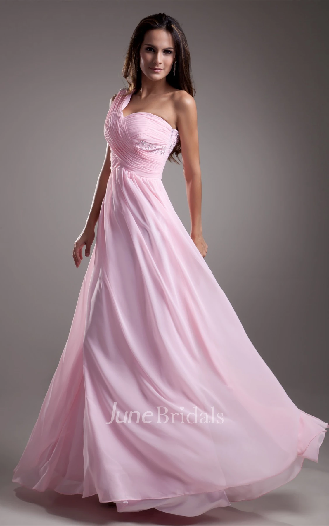 One-Shoulder Criss-Cross Chiffon Maxi Gown with Beading