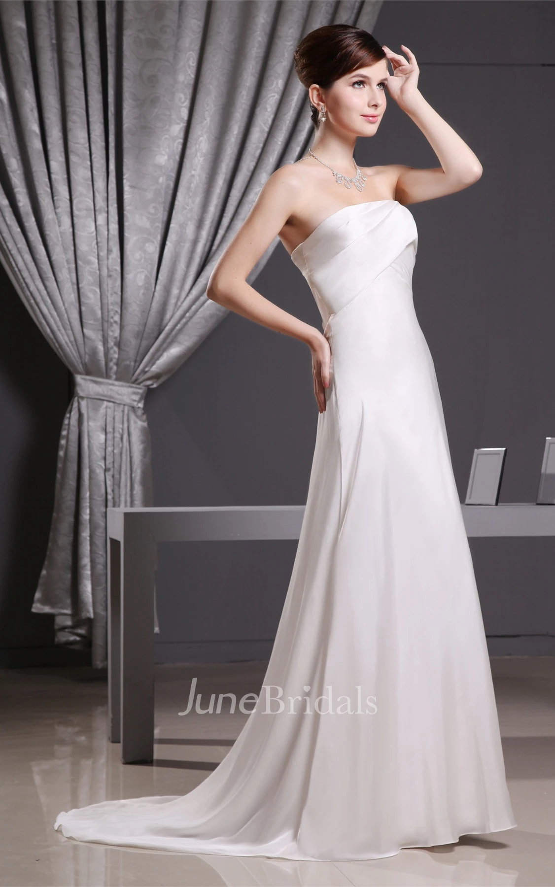 Sweetheart Satin Sheath Dress with Ruching and Brush Train