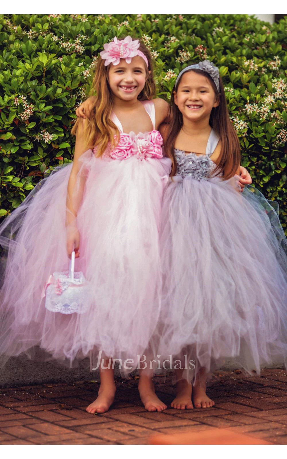 Light Pink Sleeveless Flower Bodice Tulle Flower Girl Dress