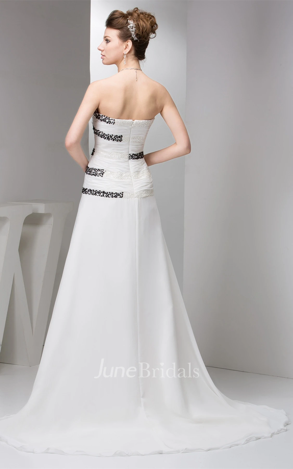 Strapless Ruched Chiffon A-Line Gown with Stress