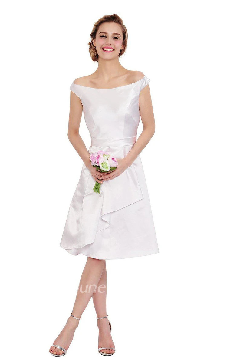 A-line Off the Shoulder Satin Dress With Ruffled Skirt