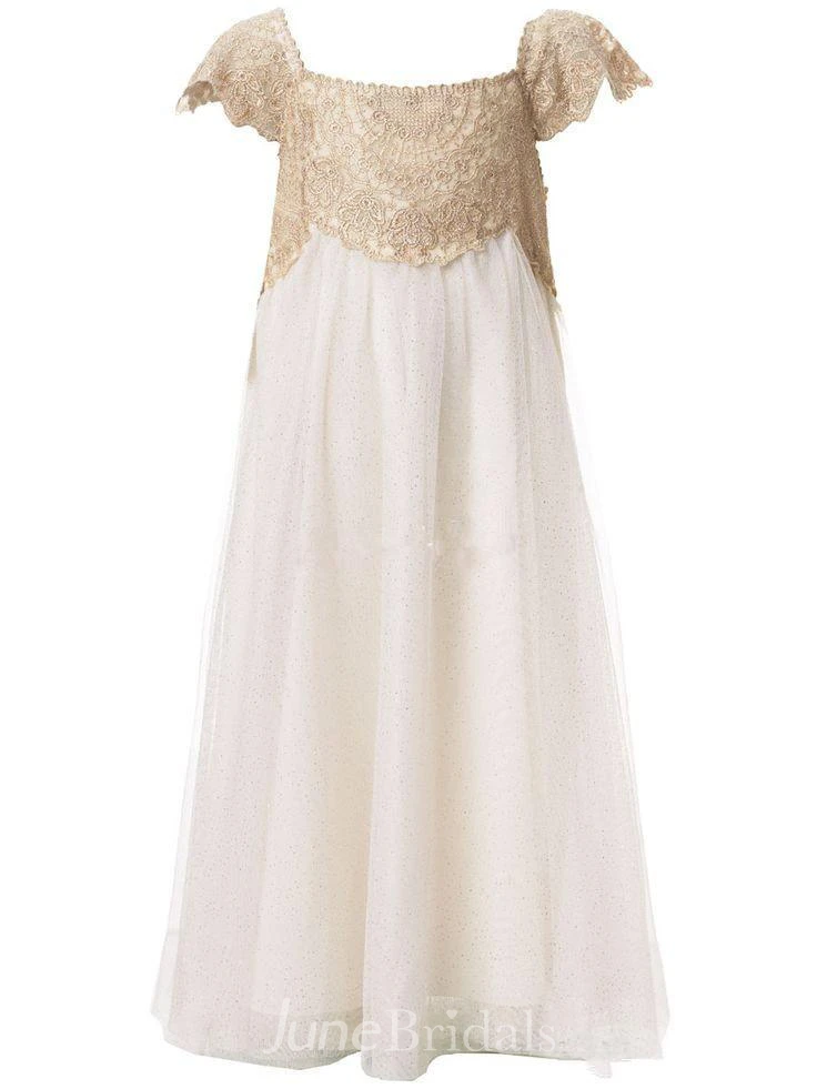 Newest Chiffon A-line Lace Appliques Flower Girl Dress Cap Sleeve