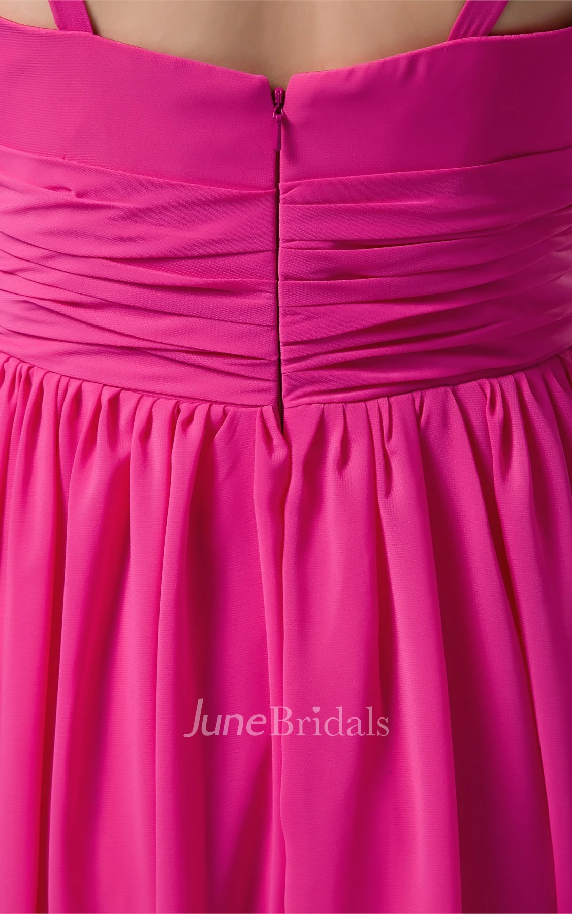 Strapped Plunged Chiffon Maxi Gown with Pleats