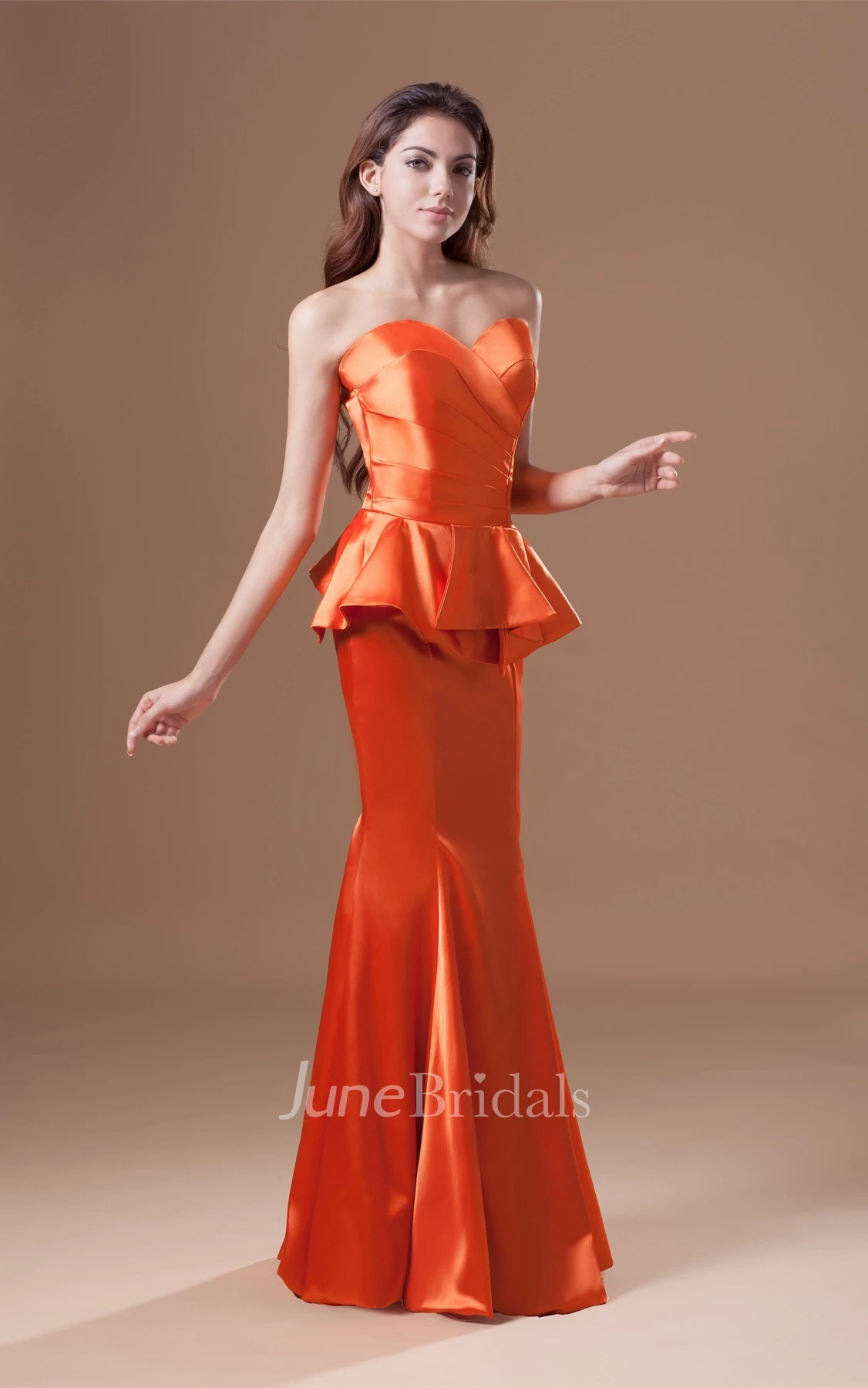 satin mermaid sweetheart gown with pleats and peplum