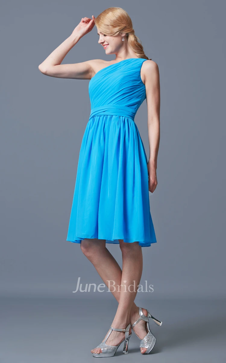 Ruched One Shoulder Knee Length Chiffon Bridesmaid Dress