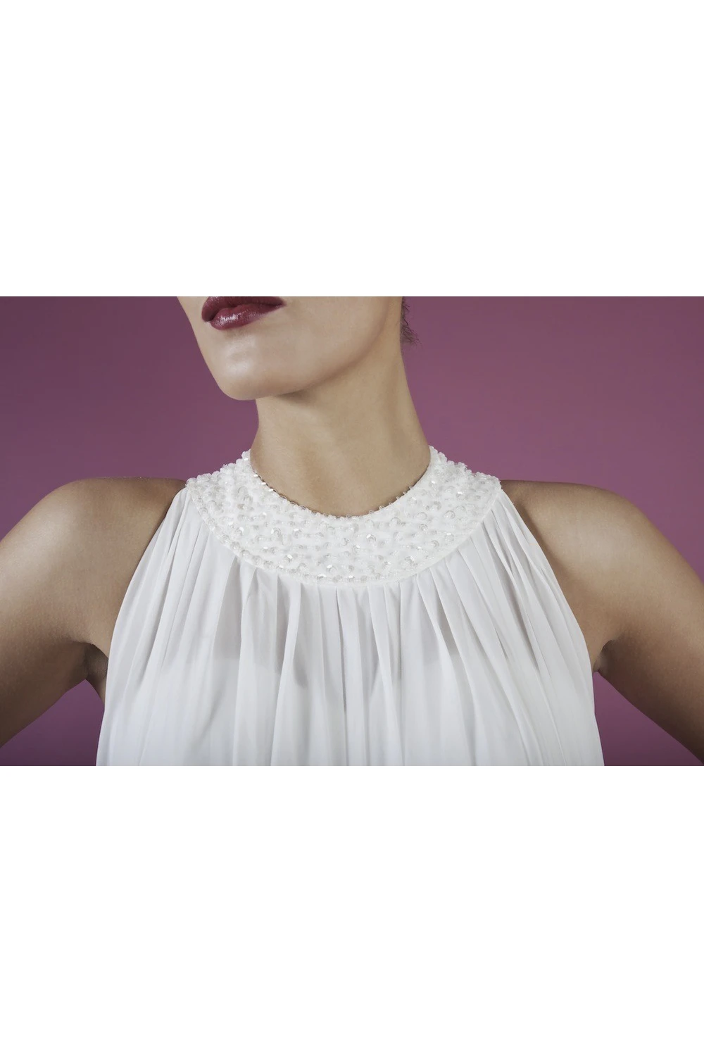 Vintage Jewelry Neckline Chiffon A-line Sleeveless Dress With Sash And Pleats