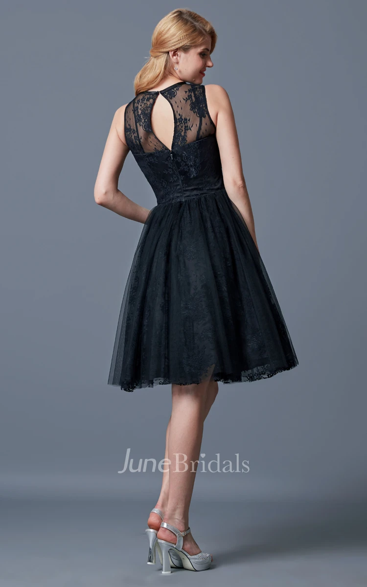 Illusion Neck Lace Knee Length Bridesmaid Dress