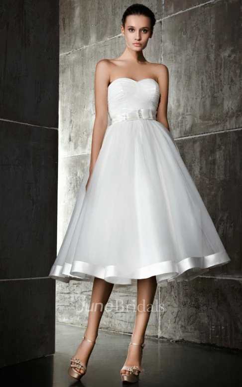 A Line Sweetheart Tea Length Dress