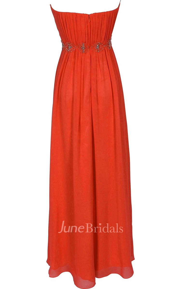 Strapless Ruffle Chiffon Dress With Beading