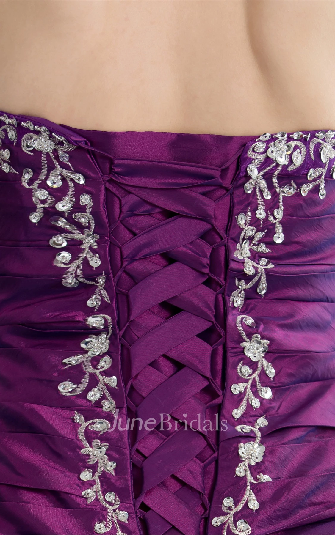 Sweetheart Satin Pick-Up Appliqued Gown with Stress and Embroideries