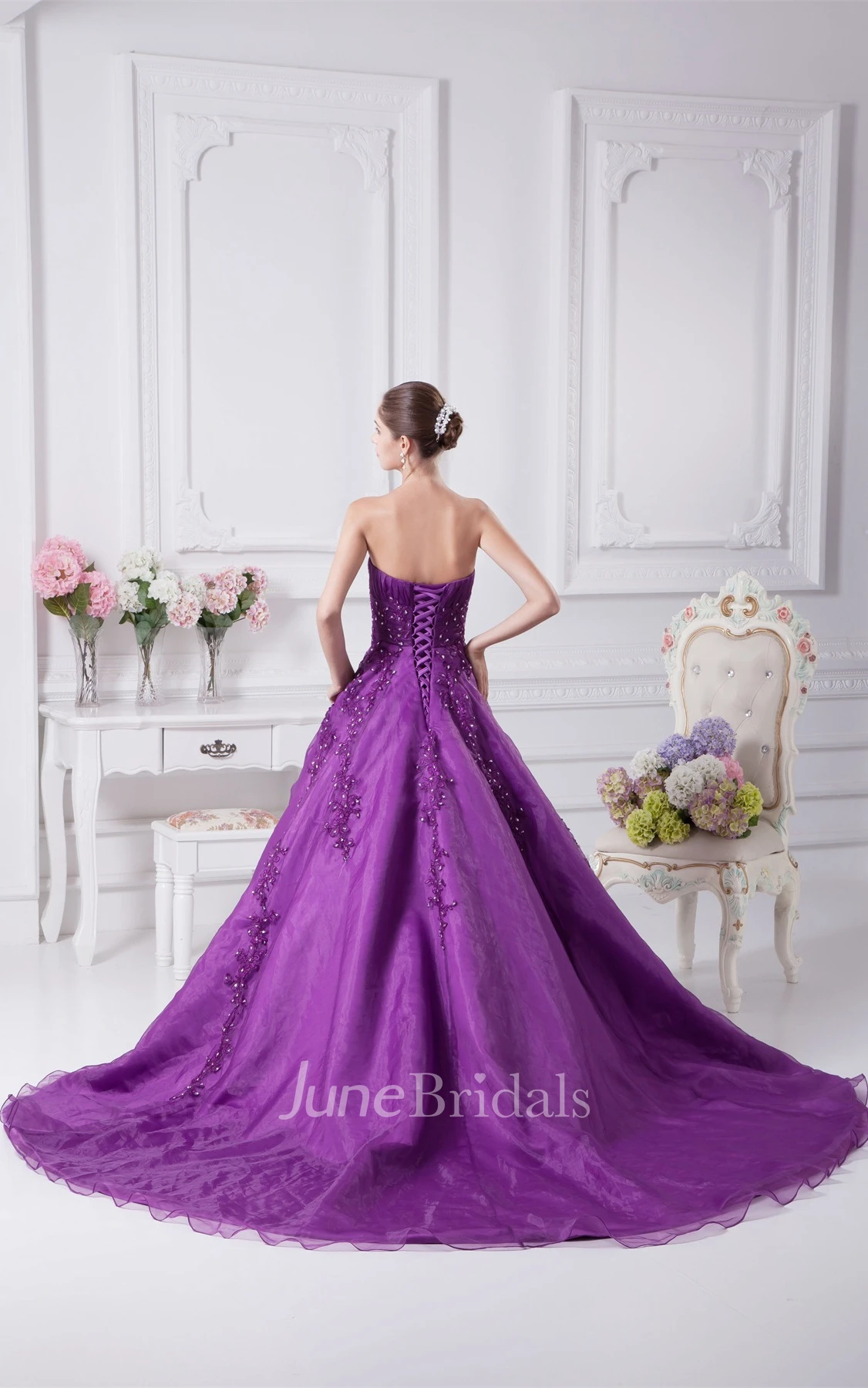 Sweetheart Ruched A-Line Gown with Beading and Corset Back