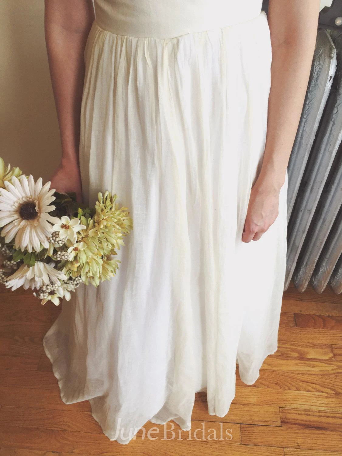 Bohemian Backless Spaghetti Strap Pleated A-Line Long Chiffon Dress Wedding Dress