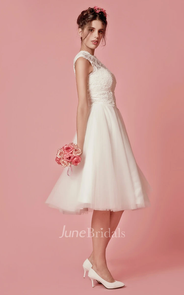 Cap Sleeved A-Line Knee Length Wedding Dress With Jacket