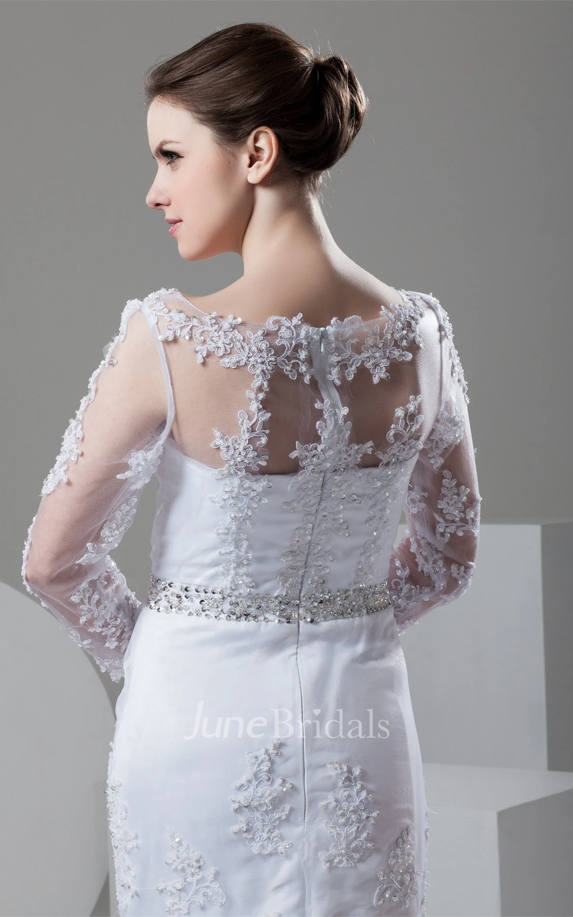 Bateau-Neck Long-Sleeve Mermaid Lace Dress with Illusion